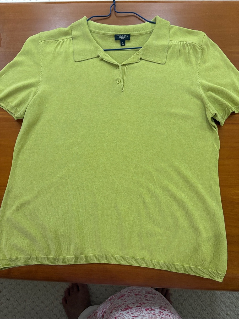 Talbots Short-Sleeve Polo Top in Lime Green. 55% silk, 45% cotton. comfortable.